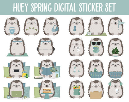 Huey the Hedgehog Spring Digital Planner Stickers | GoodNotes, iPad and Android | Gardening, Cleaning, Work, Tasks, Activities, Planning