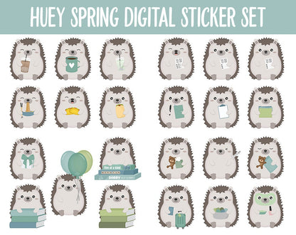 Huey the Hedgehog Spring Digital Planner Stickers | GoodNotes, iPad and Android | Gardening, Cleaning, Work, Tasks, Activities, Planning