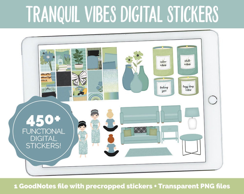 Tranquil Vibes Digital Planner Stickers | GoodNotes, iPad and Android | Tranquil Theme | Home, Spring, Zen, Planner Girls, Floral, Furniture