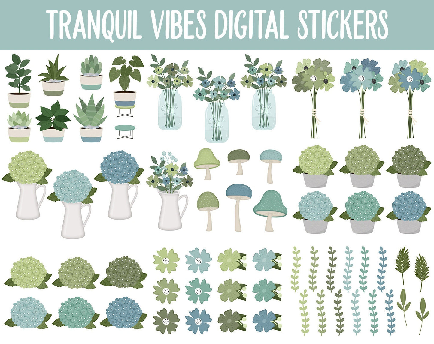 Tranquil Vibes Digital Planner Stickers | GoodNotes, iPad and Android | Tranquil Theme | Home, Spring, Zen, Planner Girls, Floral, Furniture