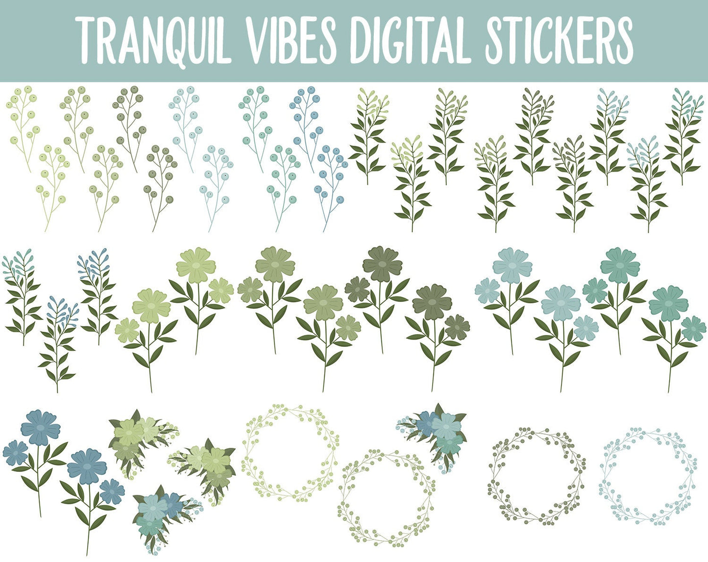 Tranquil Vibes Digital Planner Stickers | GoodNotes, iPad and Android | Tranquil Theme | Home, Spring, Zen, Planner Girls, Floral, Furniture