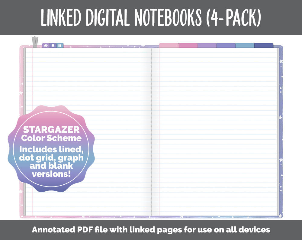 Linked Digital Notebooks 4- Pack | Stargazer Theme | GoodNotes, iPad & Android
