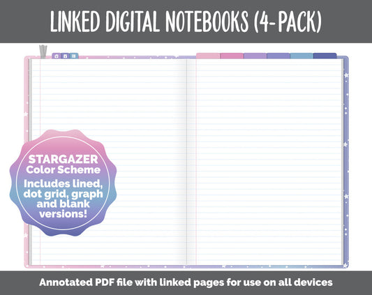 Linked Digital Notebooks 4- Pack | Stargazer Theme | GoodNotes, iPad & Android