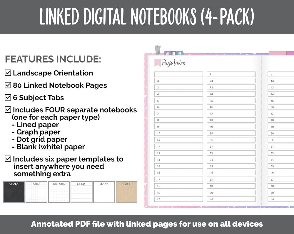 Linked Digital Notebooks 4- Pack | Stargazer Theme | GoodNotes, iPad & Android