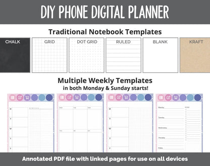 DIY Phone Digital Planner | Stargazer Theme | Goodnotes, iPad & Android | Hobonichi, Planner, Notebook