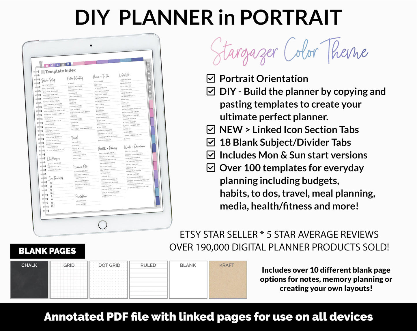 DIY Portrait Digital Planner | Stargazer Theme | Goodnotes, iPad & Android