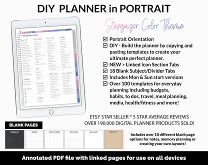 DIY Portrait Digital Planner | Stargazer Theme | Goodnotes, iPad & Android