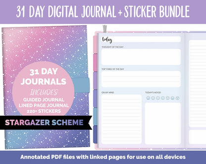 31 Day Digital Journal + Sticker Bundle | Stargazer Theme