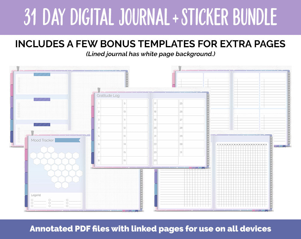 31 Day Digital Journal + Sticker Bundle | Stargazer Theme