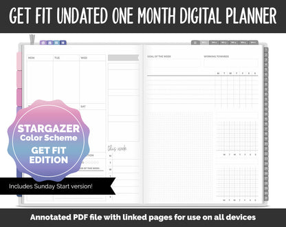 Undated Get Fit One Month Digital Planner | Stargazer Theme | GoodNotes, iPad & Android | Fitness, Self-Care, Health, Workout