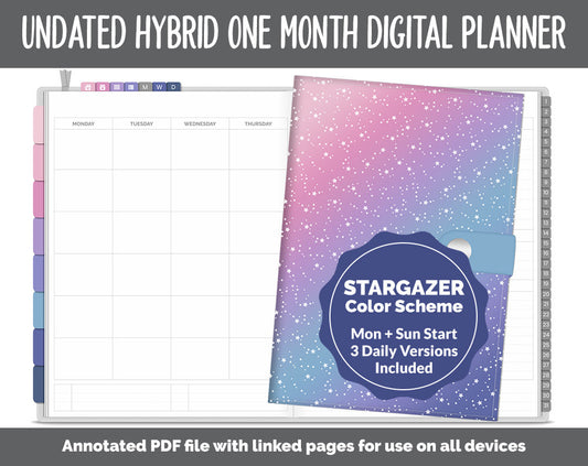 Undated Hybrid One Month Digital Planner | Stargazer Theme | GoodNotes, iPad & Android