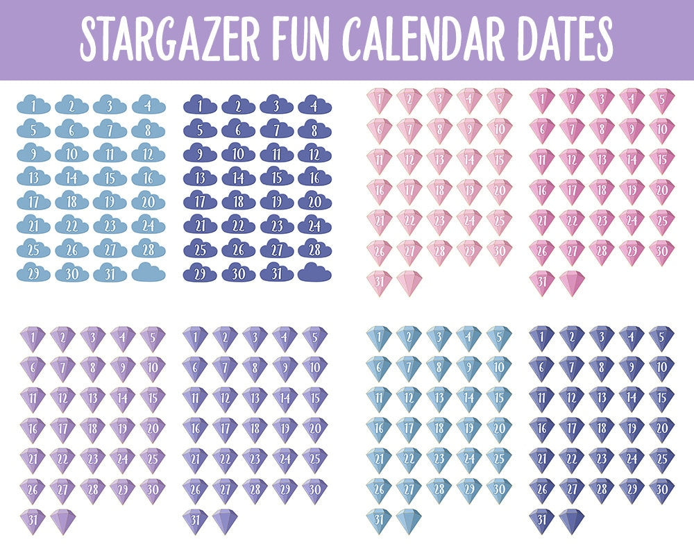 Stargazer Fun Calendar Date Digital Stickers | GoodNotes, iPad and Android