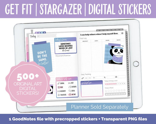 Get Fit Stargazer Digital Stickers | GoodNotes & iPad | Fitness, Health, Self-Care, Workout, Panda, Pixie