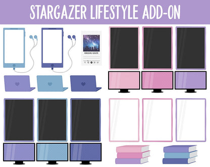 Stargazer Lifestyle Add-On Digital Stickers | GoodNotes & iPad | TV, Playlist, Travel, Reading, Work, Groceries