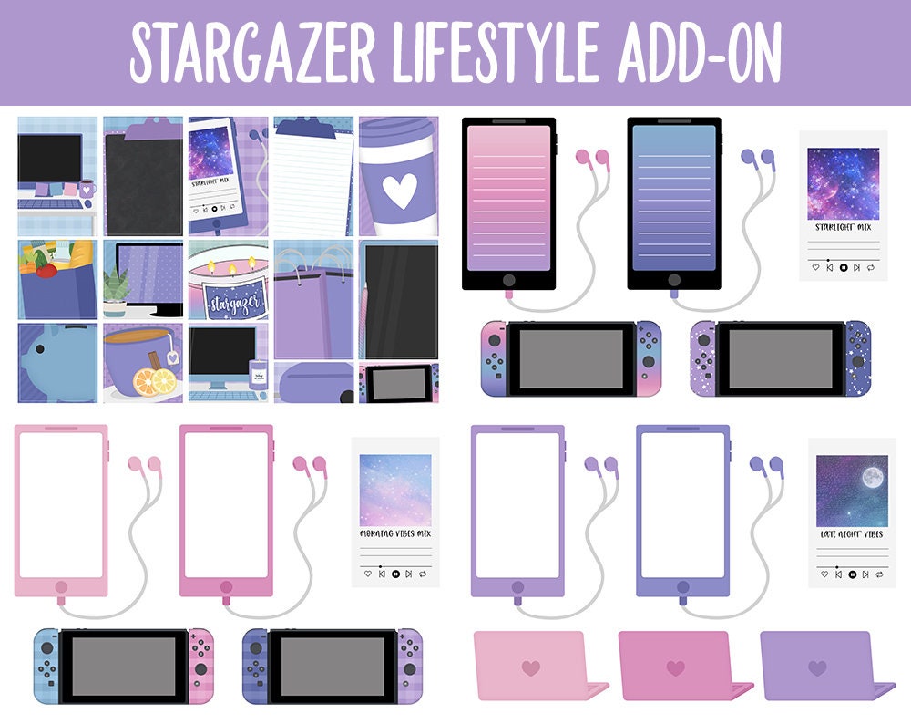 Stargazer Lifestyle Add-On Digital Stickers | GoodNotes & iPad | TV, Playlist, Travel, Reading, Work, Groceries