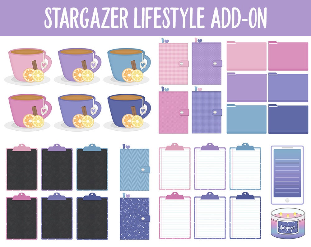 Stargazer Lifestyle Add-On Digital Stickers | GoodNotes & iPad | TV, Playlist, Travel, Reading, Work, Groceries
