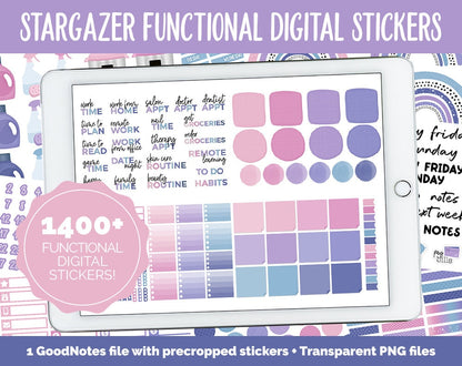 Stargazer Functional Digital Sticker Set | GoodNotes, iPad & Android | Papers, Sticky Notes, Chores, Work, Adulting, Tasks, Dates