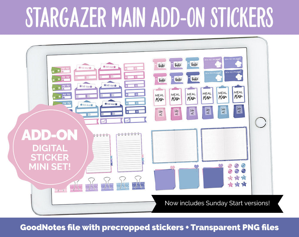 Stargazer Add-On Digital Stickers | GoodNotes & iPad | Trackers, Budget, Meal Planning, Health, Habits