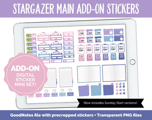 Stargazer Add-On Digital Stickers | GoodNotes & iPad | Trackers, Budget, Meal Planning, Health, Habits