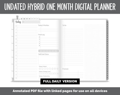 Undated Hybrid One Month Digital Planner | Whiteout Theme | GoodNotes, iPad & Android