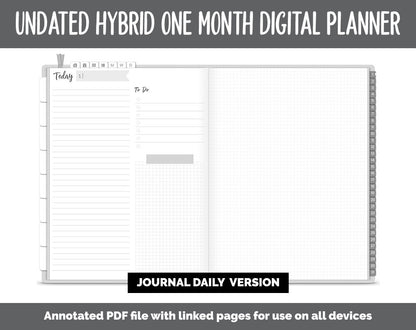 Undated Hybrid One Month Digital Planner | Whiteout Theme | GoodNotes, iPad & Android