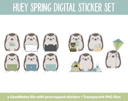 Huey the Hedgehog Spring Digital Planner Stickers | GoodNotes, iPad and Android | Gardening, Cleaning, Work, Tasks, Activities, Planning