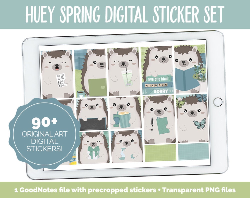Huey the Hedgehog Spring Digital Planner Stickers | GoodNotes, iPad and Android | Gardening, Cleaning, Work, Tasks, Activities, Planning