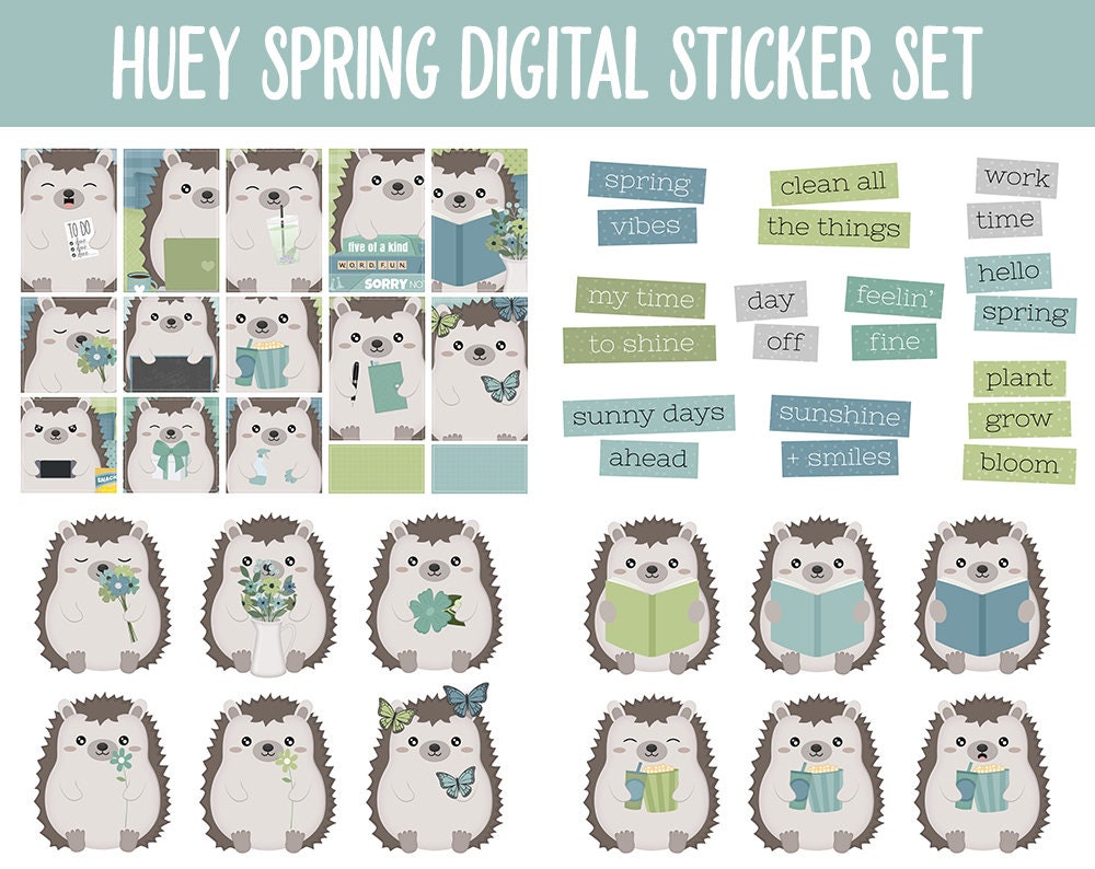 Huey the Hedgehog Spring Digital Planner Stickers | GoodNotes, iPad and Android | Gardening, Cleaning, Work, Tasks, Activities, Planning