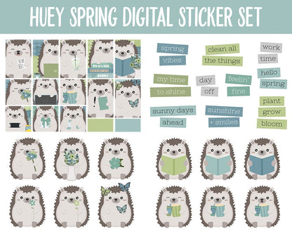 Huey the Hedgehog Spring Digital Planner Stickers | GoodNotes, iPad and Android | Gardening, Cleaning, Work, Tasks, Activities, Planning