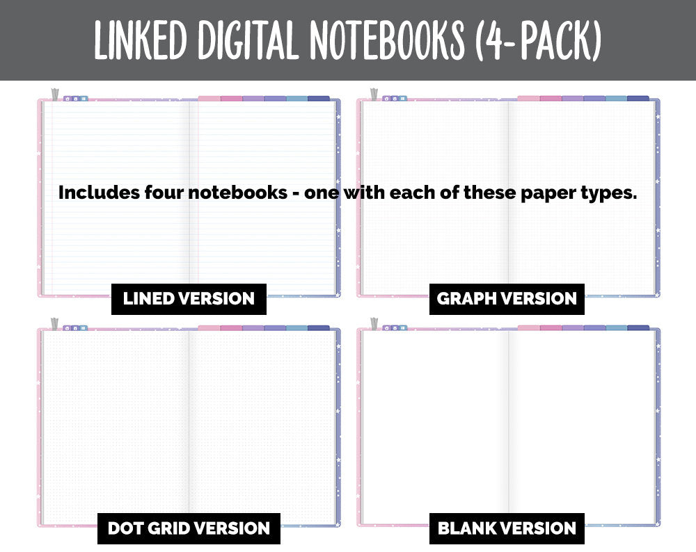 Linked Digital Notebooks 4- Pack | Stargazer Theme | GoodNotes, iPad & Android