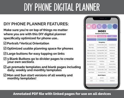 DIY Phone Digital Planner | Stargazer Theme | Goodnotes, iPad & Android | Hobonichi, Planner, Notebook