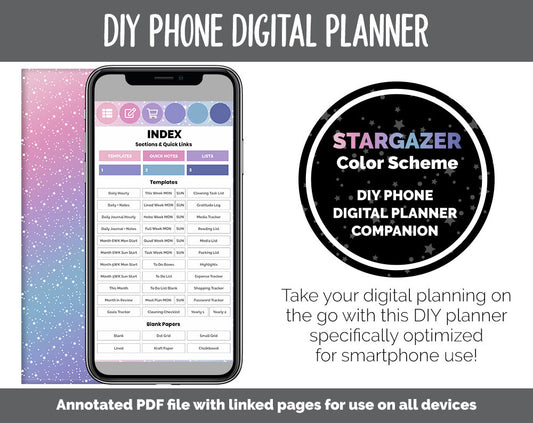 DIY Phone Digital Planner | Stargazer Theme | Goodnotes, iPad & Android | Hobonichi, Planner, Notebook