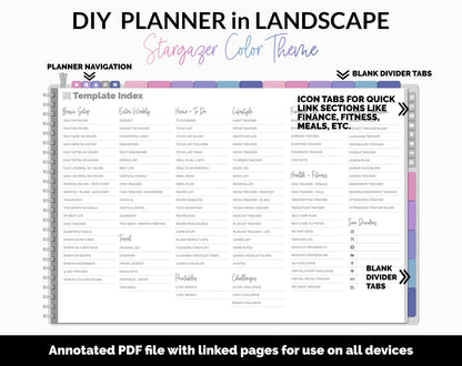 DIY Landscape Digital Planner | Stargazer Theme | Goodnotes, iPad & Android | Notebook