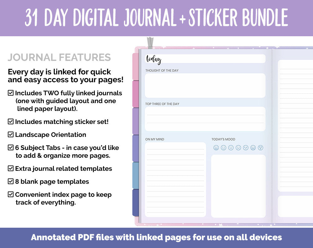 31 Day Digital Journal + Sticker Bundle | Stargazer Theme