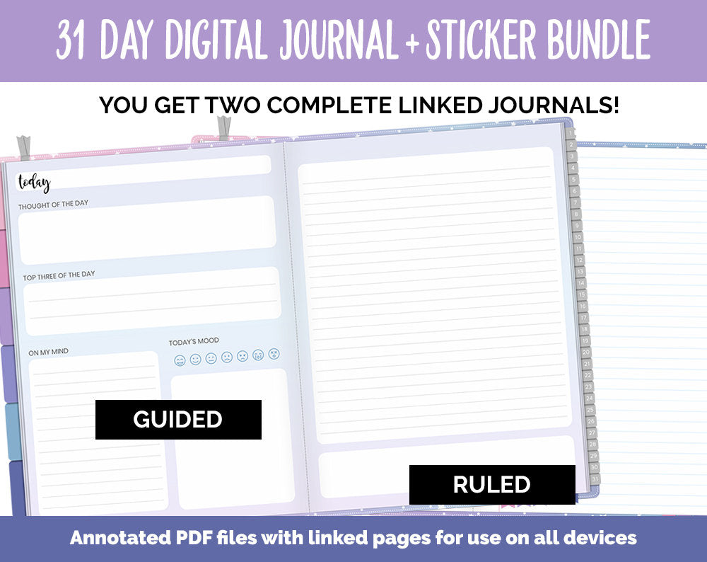 31 Day Digital Journal + Sticker Bundle | Stargazer Theme