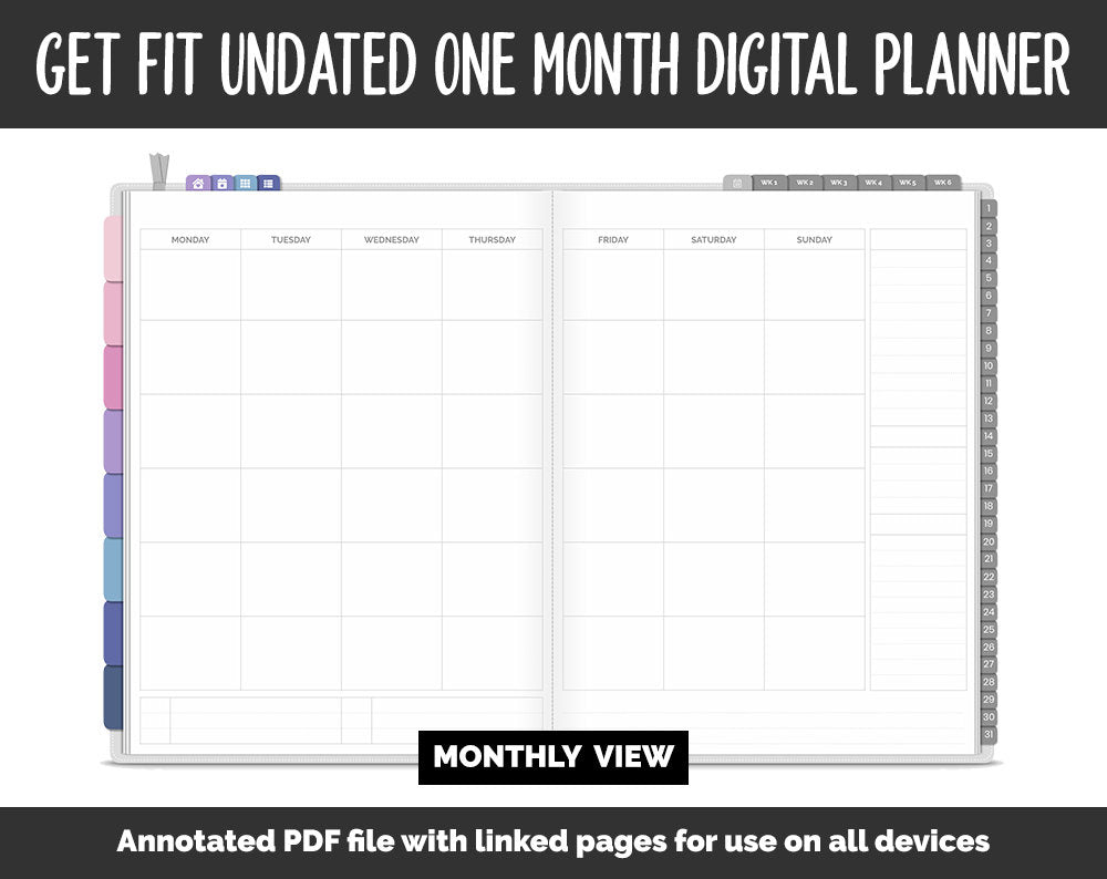 Undated Get Fit One Month Digital Planner | Stargazer Theme | GoodNotes, iPad & Android | Fitness, Self-Care, Health, Workout