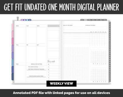 Undated Get Fit One Month Digital Planner | Stargazer Theme | GoodNotes, iPad & Android | Fitness, Self-Care, Health, Workout