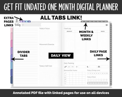 Undated Get Fit One Month Digital Planner | Stargazer Theme | GoodNotes, iPad & Android | Fitness, Self-Care, Health, Workout