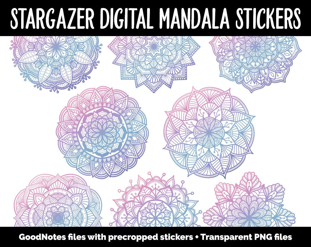Stargazer Mandala Digital Planner Stickers | GoodNotes, iPad and Android | Gradient, Ombre, Coloring