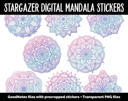Stargazer Mandala Digital Planner Stickers | GoodNotes, iPad and Android | Gradient, Ombre, Coloring