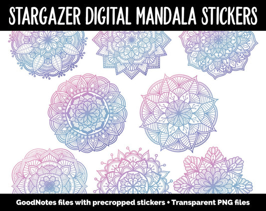 Stargazer Mandala Digital Planner Stickers | GoodNotes, iPad and Android | Gradient, Ombre, Coloring