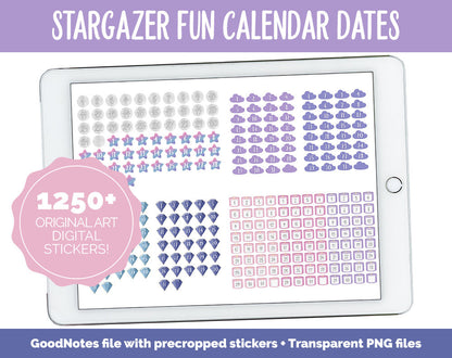 Stargazer Fun Calendar Date Digital Stickers | GoodNotes, iPad and Android
