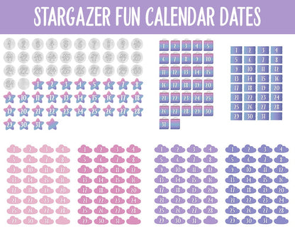 Stargazer Fun Calendar Date Digital Stickers | GoodNotes, iPad and Android