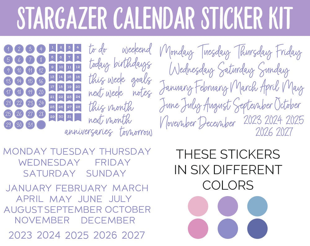 Stargazer Calendar Essentials Digital Planner Stickers | GoodNotes, iPad and Android | Dates, Days of the Week, Months