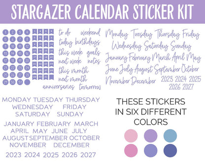 Stargazer Calendar Essentials Digital Planner Stickers | GoodNotes, iPad and Android | Dates, Days of the Week, Months