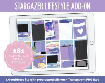 Stargazer Lifestyle Add-On Digital Stickers | GoodNotes & iPad | TV, Playlist, Travel, Reading, Work, Groceries
