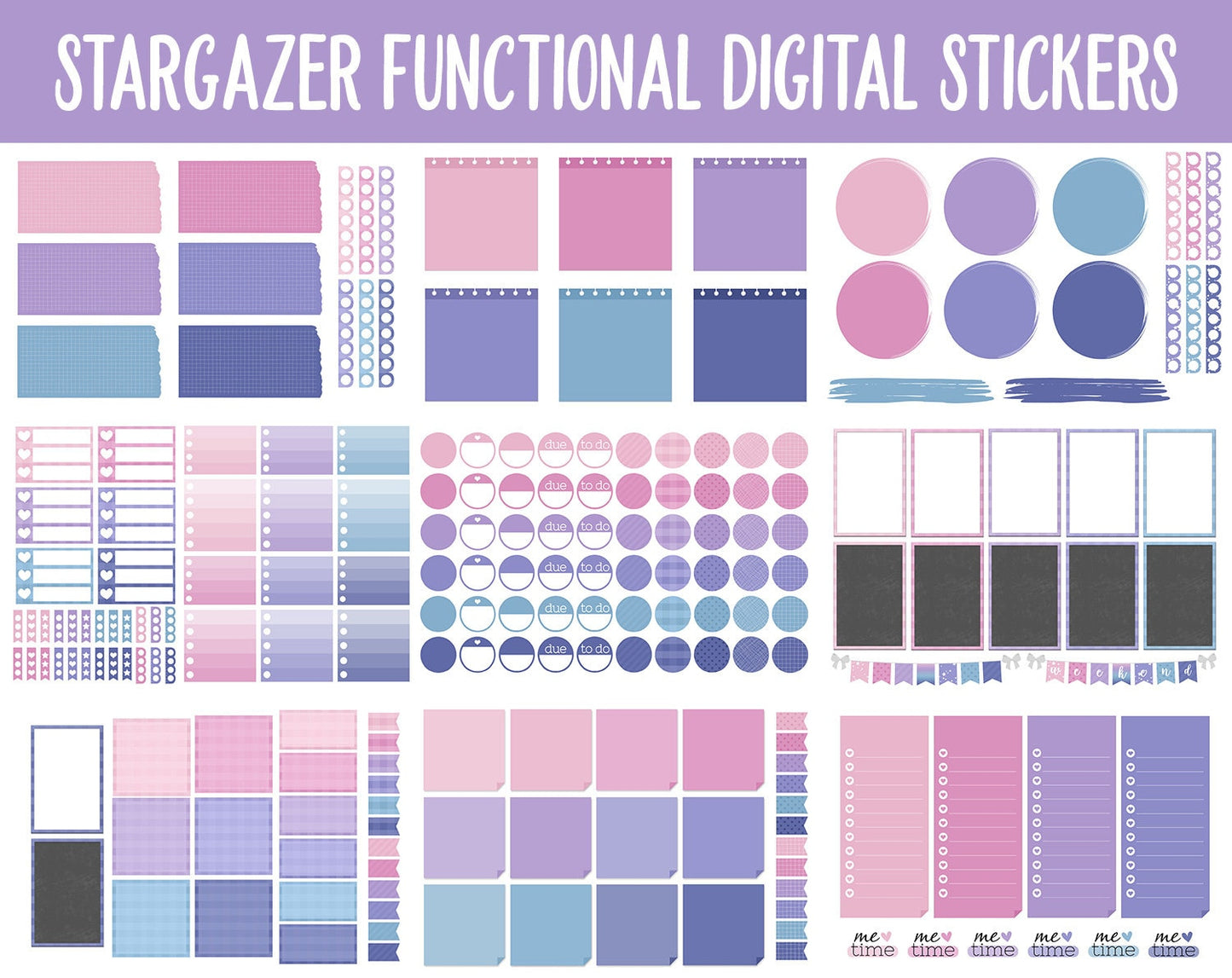 Stargazer Functional Digital Sticker Set | GoodNotes, iPad & Android | Papers, Sticky Notes, Chores, Work, Adulting, Tasks, Dates