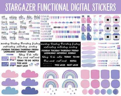Stargazer Functional Digital Sticker Set | GoodNotes, iPad & Android | Papers, Sticky Notes, Chores, Work, Adulting, Tasks, Dates