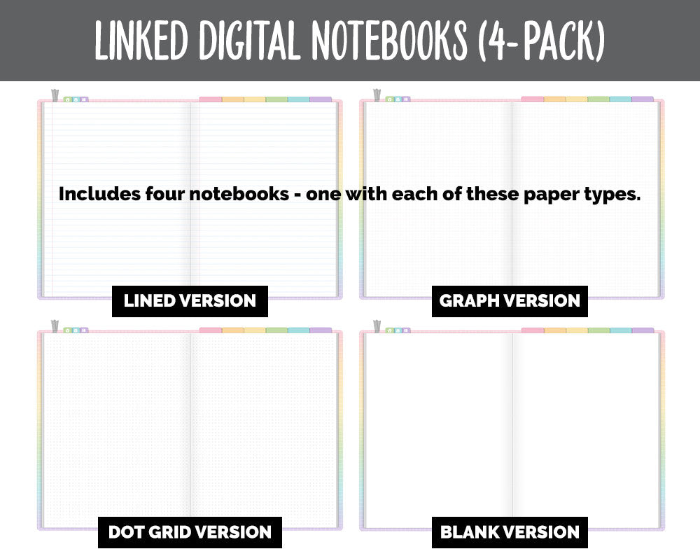 Linked Digital Notebooks 4- Pack | Sprinkles Theme | GoodNotes, iPad & Android