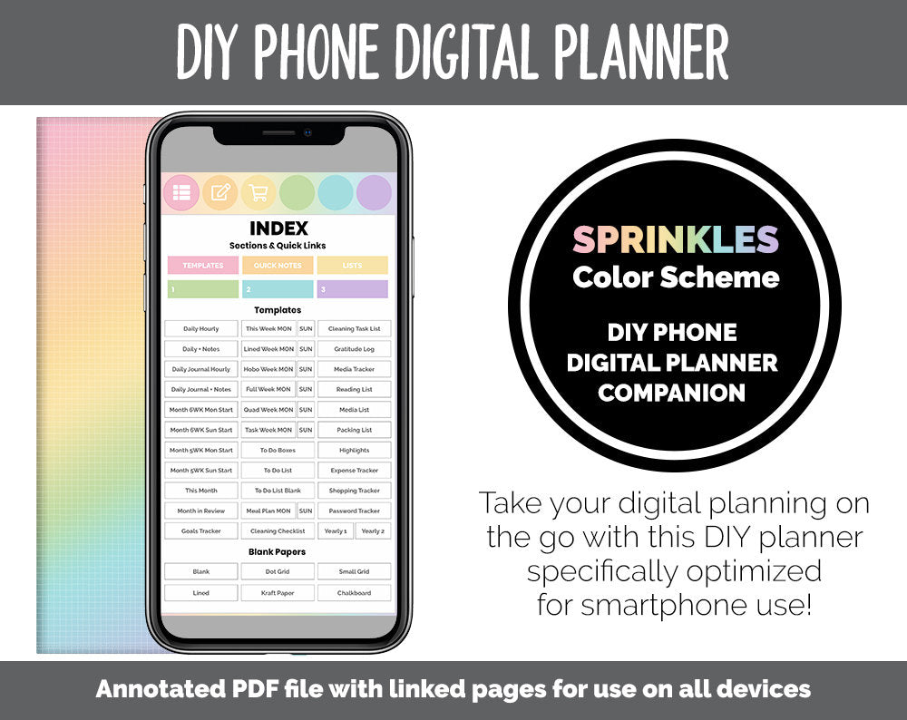 DIY Phone Digital Planner | Sprinkles Theme | Goodnotes, iPad & Android | Hobonichi, Planner, Notebook